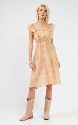 French Connection Damen orangefarbenes Minikleid eckiger Ausschnitt UVP 34 £
