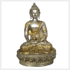Erleuchteter Buddha 33cm 4kg Messing Silber Nepal Tibet Buddhismus Meditation