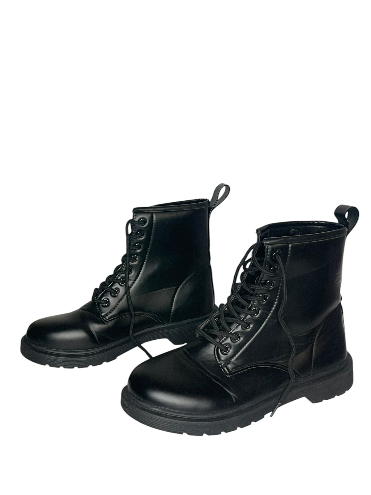 Combat Boots Womens 9 Black Shiny Platform Lace Up Ankle Gothic-image