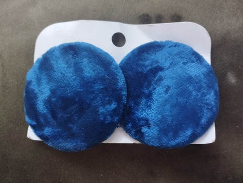 Boucles D'oreilles Vintage Années 80 - Velours Bleu Pétrole, Clips - Occasion Authentique