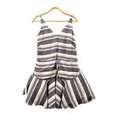 Shona Joy Dress Womens A-line Mini Size 8 Black Beige Blue Sleeveless V-Neck