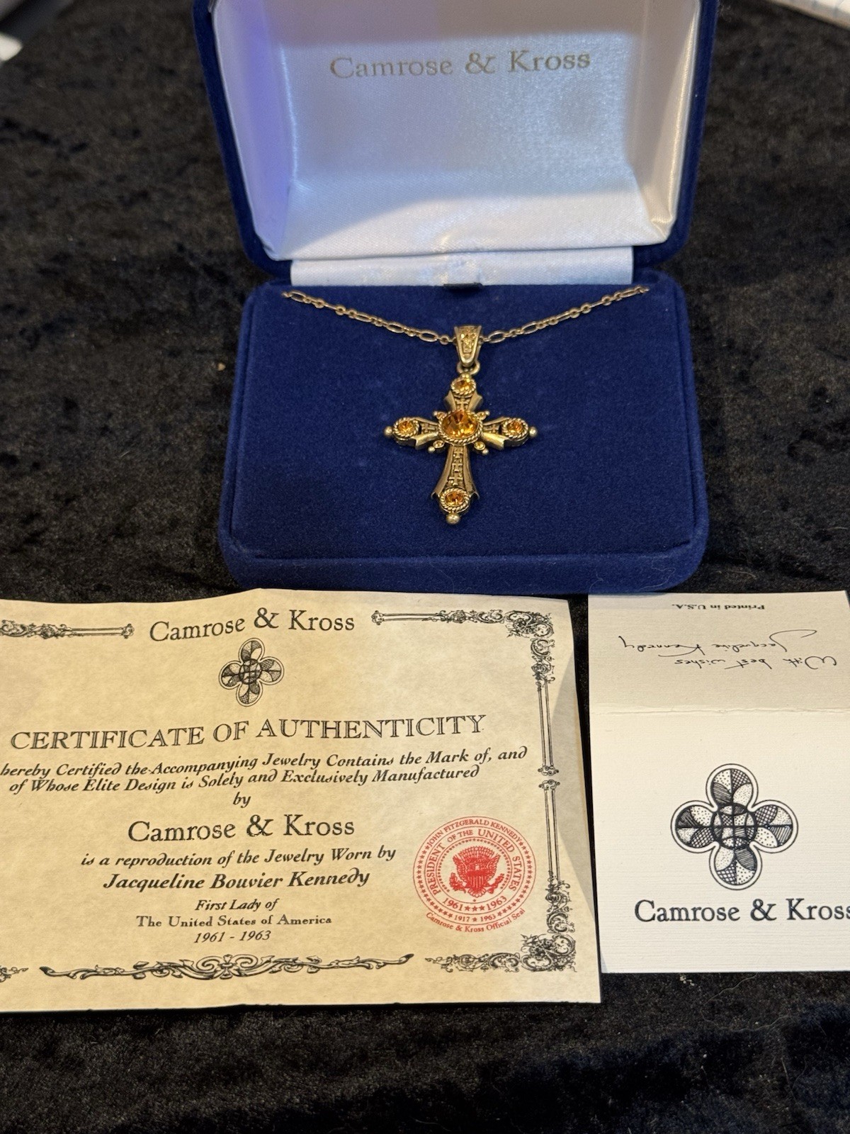 Camrose & Kross JBK Cross Pendant Necklace Jacqueline Bouvier Kennedy Collection