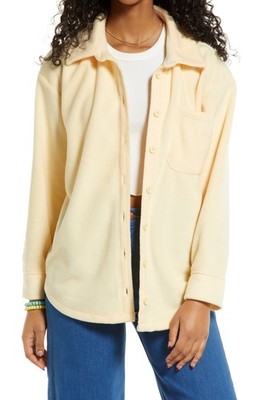 NWT iets frans Women's Fleece long sleeve Shacket Color Stone, Size X-Large