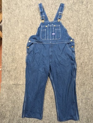 Big Smith Bib Overalls Men s 46x28 Blue Denim Zipper Fly Farmer Grudge Flaws