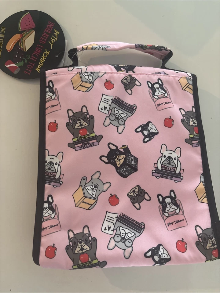 Bolso de Almuerzo Betsey Johnson Rosa Negro Bulldog Francés Aislado NUEVO Foto 2 de 4