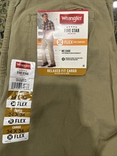 Men's Wrangler Cargo Pants w/ Stretch Relaxed Fit Elmwood Khaki Beige 34x34