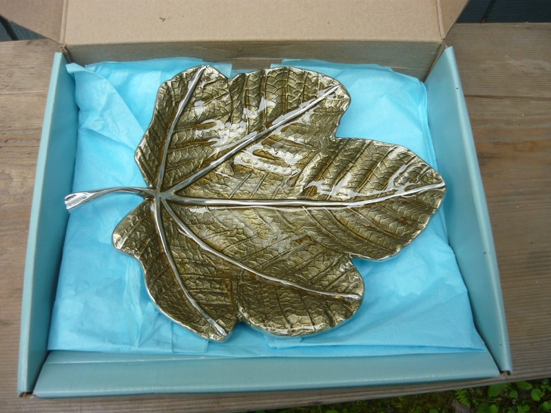 MARIPOSA Brillante Silver and Gold Tone Maple Leaf  Dish Tray 9" Original Box
