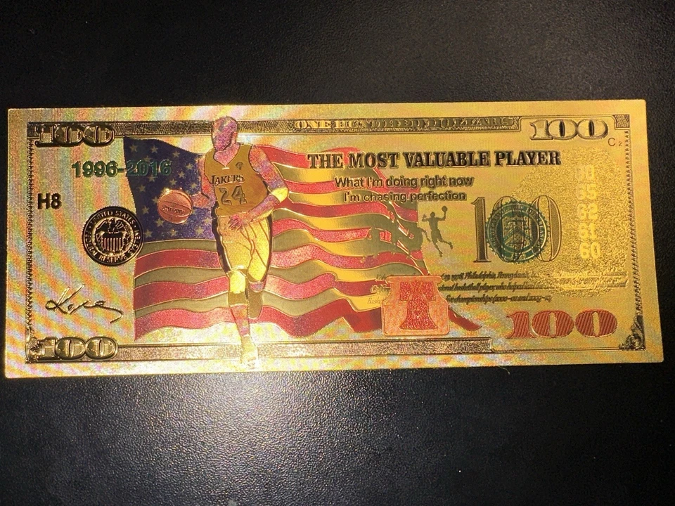 Kobe Bryant $100 Lámina de Oro Coleccionable Novedad Bill Lakers Bandera de EE. UU. Lote de 4 Foto 3 de 4