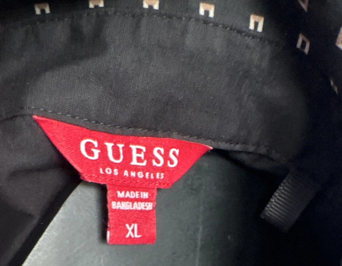 Camisa GUESS Para Hombre Negra Tejida Geométrica Manga Larga Cuello Punta XL