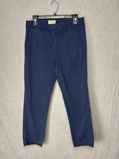 Nili Lotan East Hampton Pants Size 4 Cropped Straight Leg Raw Hem Blue