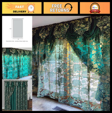 Elegant Teal Window Curtain Panels Set - 2pcs Clipped Voile with Valance  Taffe