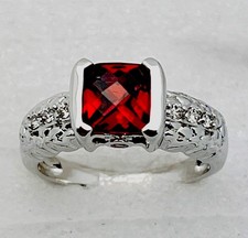 Sterling Silver 925 4.9 Gram 8 Prong Set Round Square Garnet CZ Ring Size 7