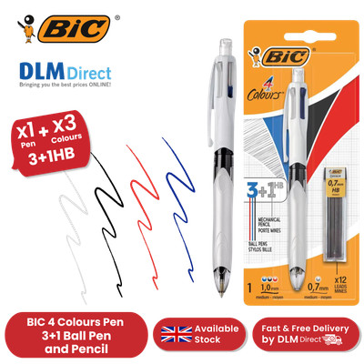 BIC 4 Farben Kombi Kugelschreiber und 3 Stift + 1 HB Bleistift 0,7 mm Spitze 1er Pack 