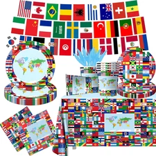 International World Flags Tableware Set, 142Pcs International Flags Decorations 