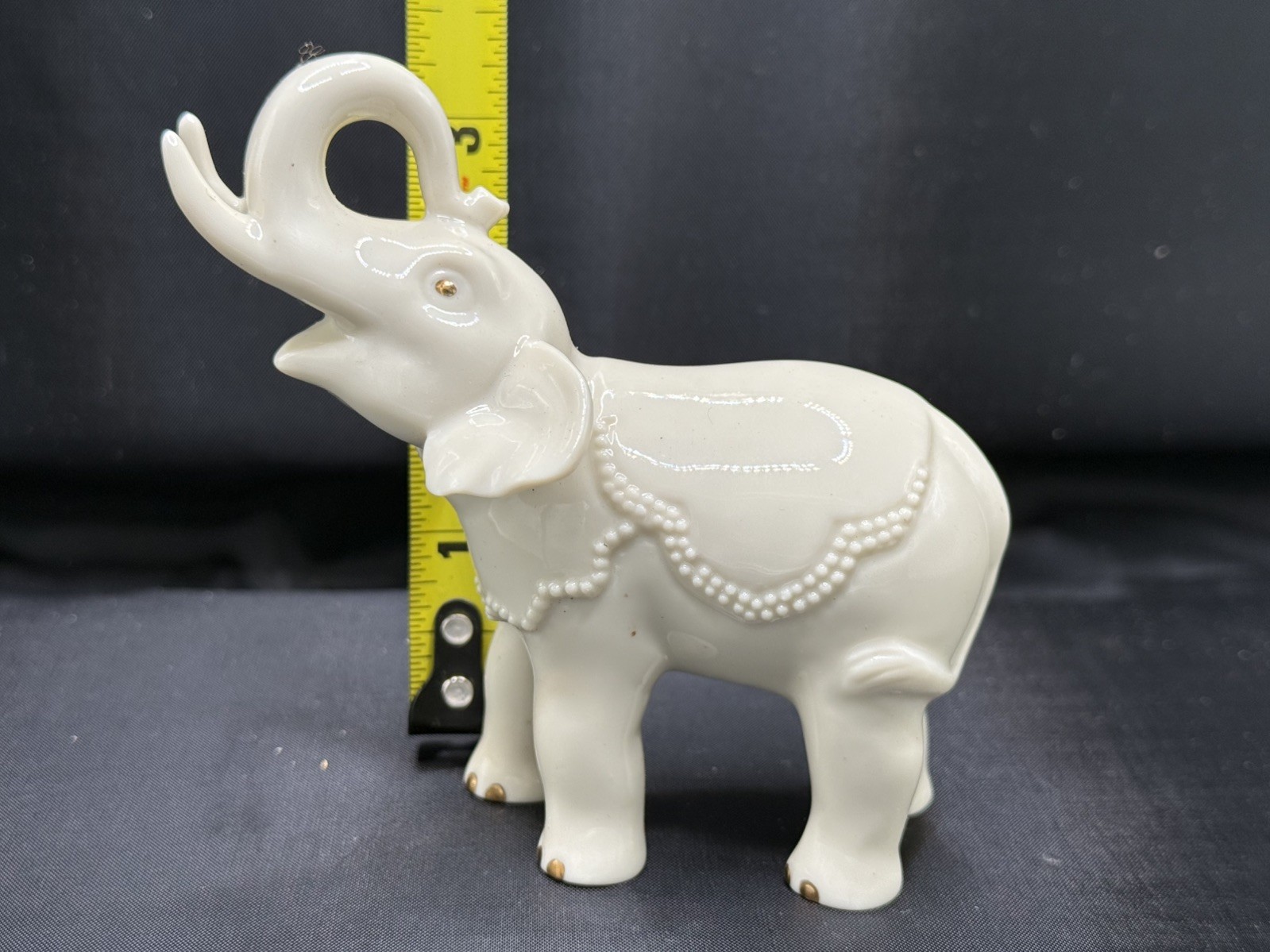 Lenox Small White Bone China Elephant Gold Accents Trunk Up Vtg
