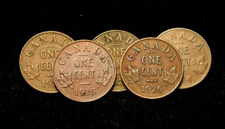 1921 1922 1924 1925 & 1926 Canadian One Cent Lot Better Dates