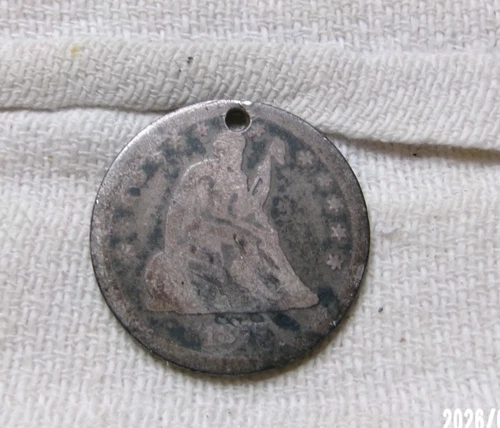 1875 S DILVER SEATED LIBERTY QUARTER 25 CENTS HOLED