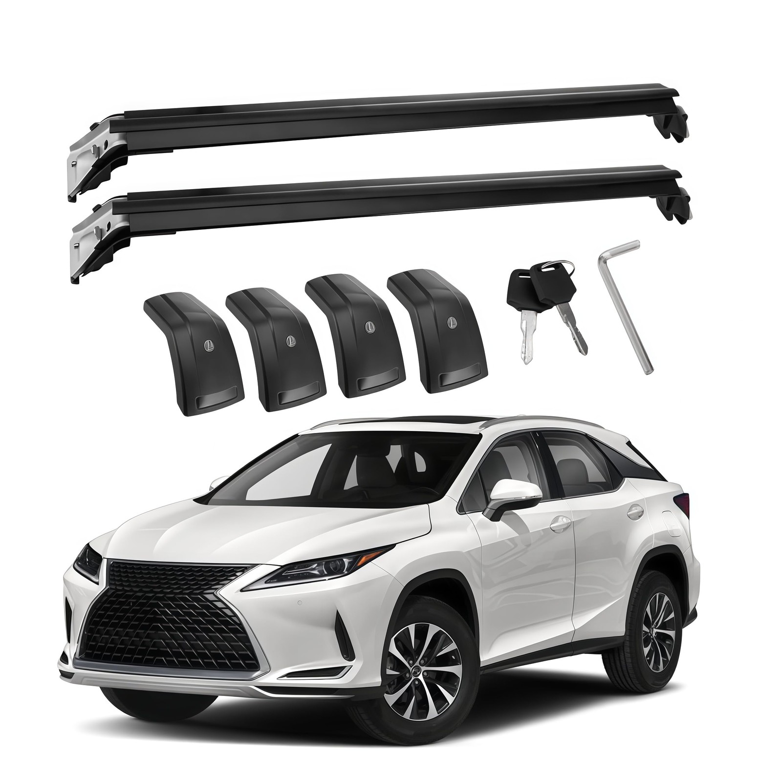 220LBS Black Roof Rack Cross Bars for Lexus RX RX350 RX450h 2016-2021 Side Rails