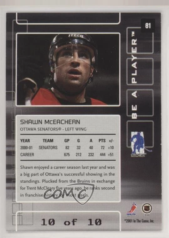 2001-02 ITG Be A Player Memorabilia Emerald /10 Shawn McEachern #81 - Image 2 of 2