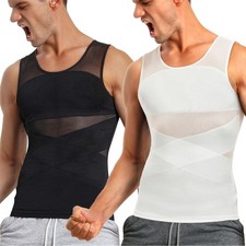 Mens Slimming Body Shaper Vest Shirt Abs Abdomen Slim Gym Workout Tummy Control