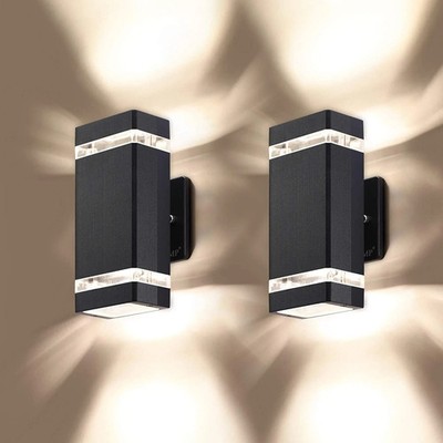 LMP 2Pack LED Outdoor Wall Light Square Up Down Exterior Sconce Waterproof Black