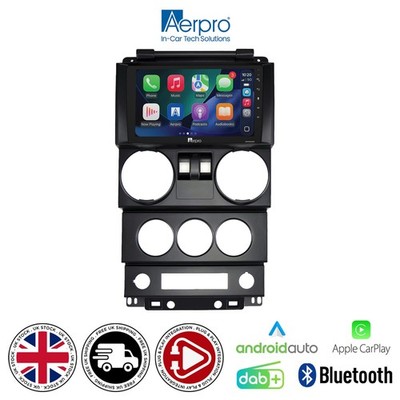 Jeep Wrangler Rubicon Aerpro 9'' Autoradio Set Wireless CarPlay Android Auto DAB+