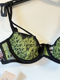 NWT Agent Provocateur ELECTRA Plunge Bra in Black Green 34B Boudoir Cutout Vamp