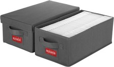 DVD storage box stackable organizer with lid holds 50 dvds pack of 2
