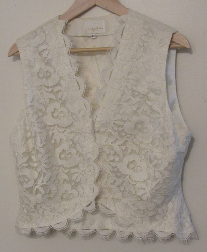 VTG Honey Bee Lace Bridal Vest Womens Large Ivory Lined Boho Cottage Fairycore - Bild 1 von 9