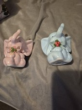 Artmark Kissing Elephants Salt & Pepper Shaker Set Pink & Blue with Box