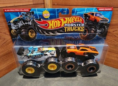 NIP 2026 HOT WHEELS  MONSTER TRUCKS  SLAM PRIX  VS. DODGE CHARGER  2-PACK