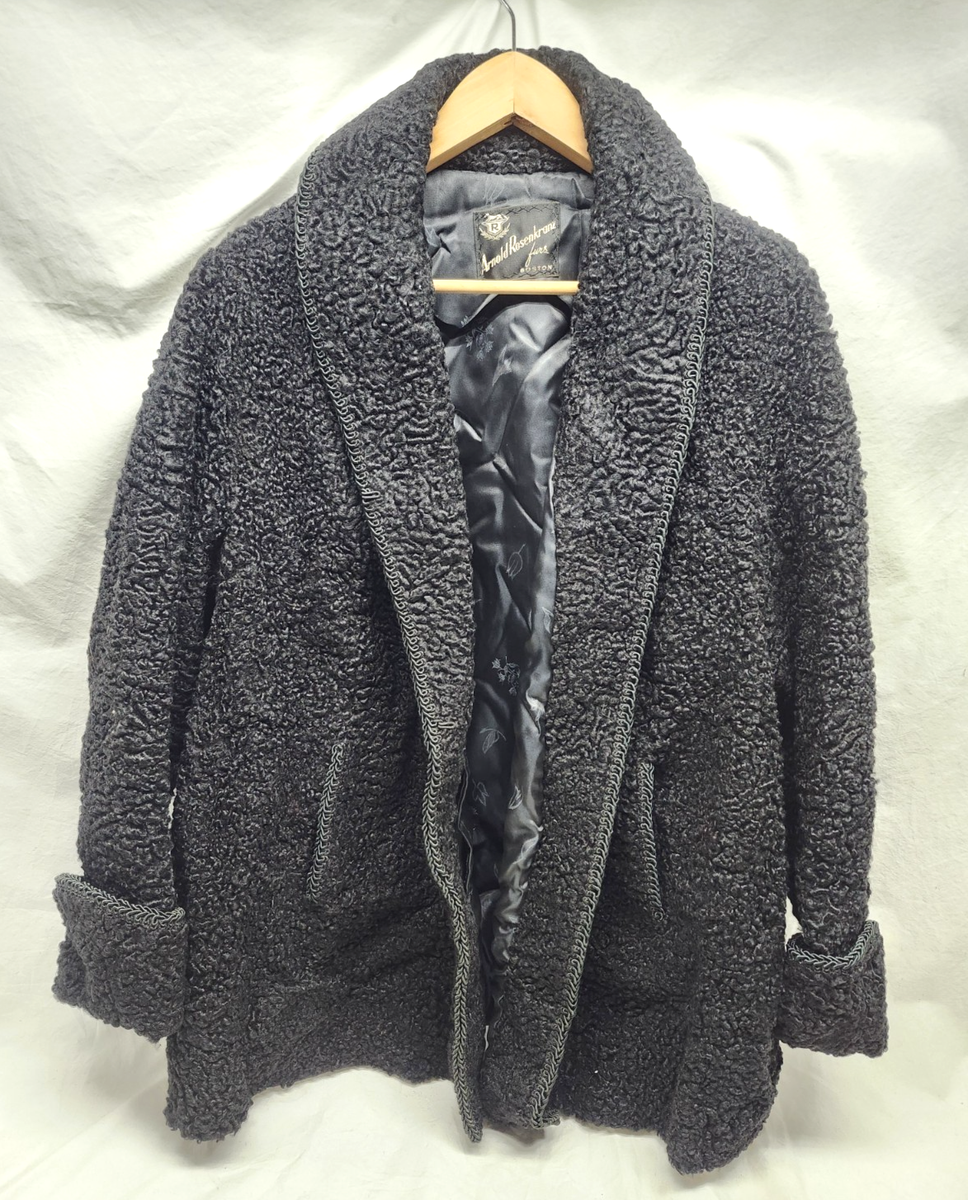 Vtg Curly Persian Lamb Wool Coat Silk Lined Rosenkranz 50s Old