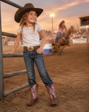Girls Glitter Western Cowboy Boots Pink Brown Dream Pairs Size 2 Rodeo