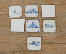 Set of 7 Antique Dutch Delft Blue Tiles   Hand-Painted Tin-Glazed Earthenware, 1