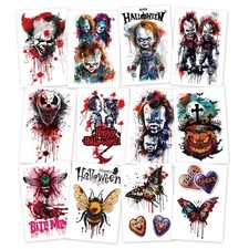 12-Sheet Halloween-Themed Temporary Tattoo Stickers   Scary Fake Tattoos f