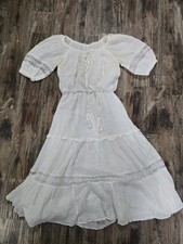 Vintage Roberta 70s Prairie Cottage Core Boho Gauze Lace Maxi Dress Sz S Wedding