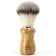 Omega Synthetic Fiber Shaving Brush, Laser Engraved Olive Wood Handle, 1 Unit