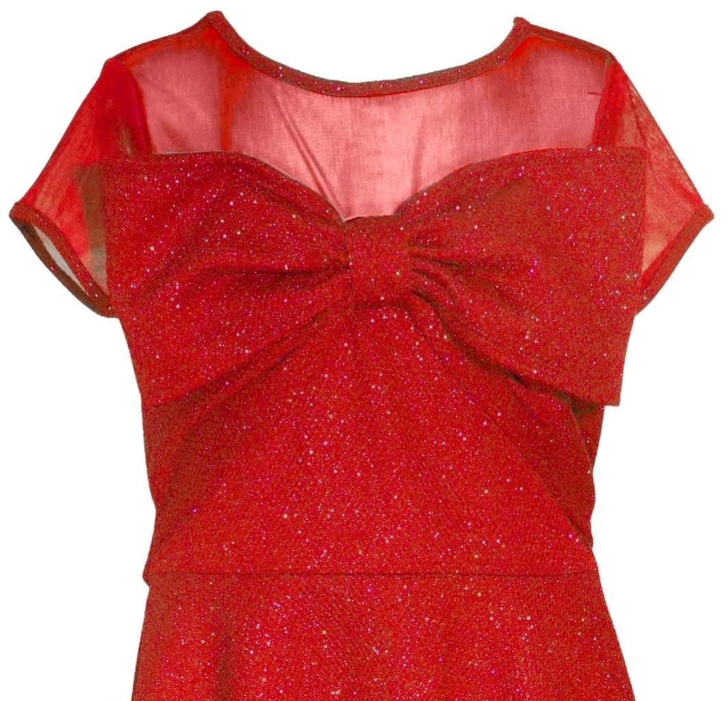 NEW Bonnie Jean Girls Size 14 "RED SPARKLE SCUBA" Bow Front Skater Dress NWT