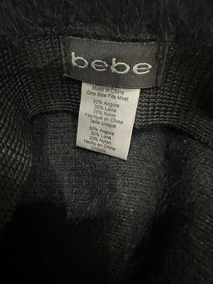 Sombrero cubo de lana Bebe Mohair Angora negro logotipo difuso Foto 4 de 4