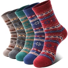Women  s Fashion Soft Printed Wool Warm Winter Thick Socks - 5 Pack Snowflake ...