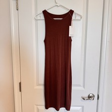 Quince Women Tencel Rib Knit Tank Midi Dress Tan Brown Size Small