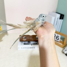 6 Pack Decorative Silver Glitter Birds Artificial Feather Foam Clip on Birds ...