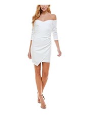 CRYSTAL DOLLS Womens Mini Dress White 3/4 Sleeve Asymmetrical Hem Juniors 9