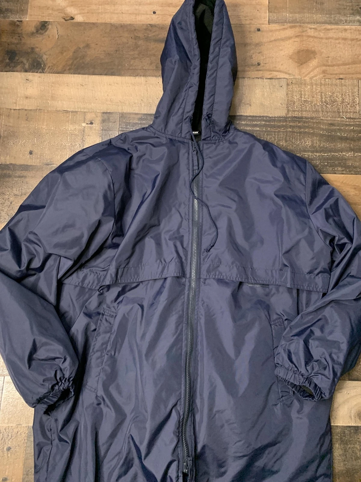 Adoretex Coat Mens Medium Blue Fleece Lined Hooded Swim Parka Long Full Zip