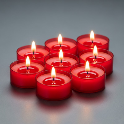 50 Nightlights Teelichte in rotem Cup mit weiß-rubin Wachs von Richard Wenzel 