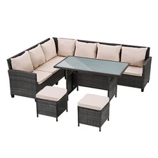8-Seater Rattan Furniture Set Corner Sofa Table Bench Stool w/ Cover Garden