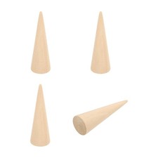 Wood Cone Ring Holder, 4 Pcs Finger Jewelry Display Stand, Wood Color 80x25mm 