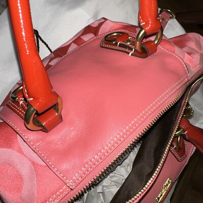 Coach Pink Purse Vintage Pink Fabric Red Handles New Without Tag