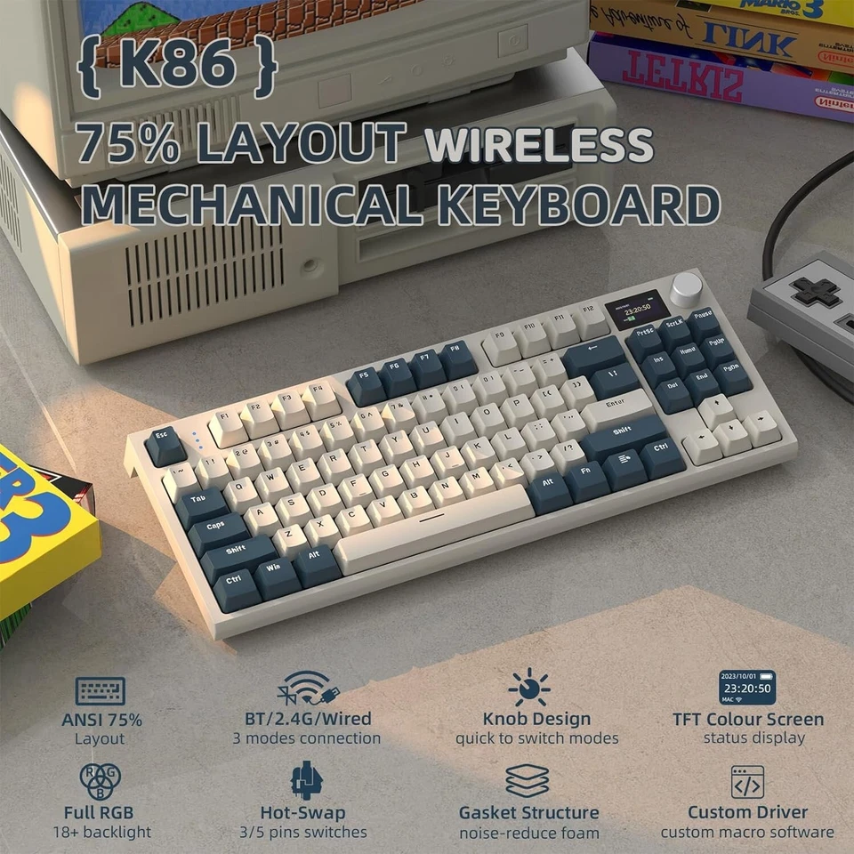 ATTACK SHARK K86 Wireless Mechanical Keyboard with TFT Color Display & Knob BT - Image 2 of 4