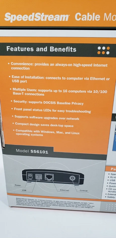 Siemens SpeedStream Cable Modem. Ethernet/ USB Compatible. Model No. SS6101 - Image 4 of 4